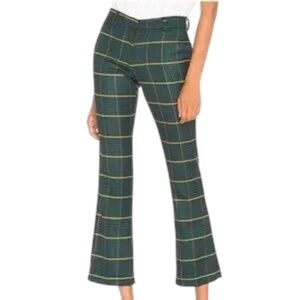 Anine Bing Cindy Pants Cropped Flared Green Plaid Size Small